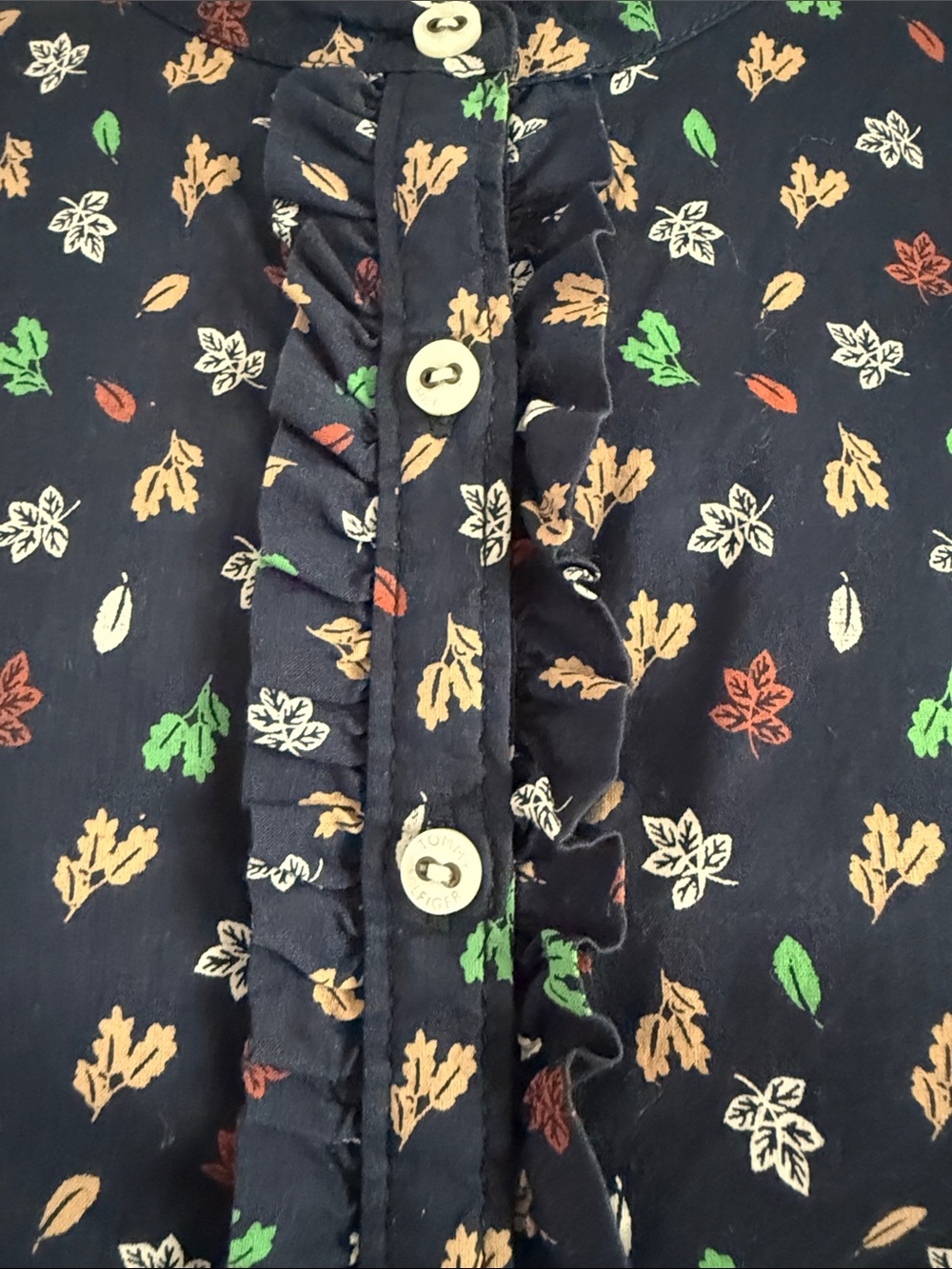 Tommy Hilfiger Navy Autumn Fall Floral Ruffle-Trim Button Down Shirt - Picture 3 of 12